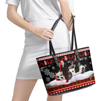 Monaco Christmas Leather Tote Bag with Santa Claus Sports Car Snowflakes and Luxury Holiday - Wonder Print Shop