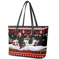 Monaco Christmas Leather Tote Bag with Santa Claus Sports Car Snowflakes and Luxury Holiday - Wonder Print Shop