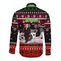 Monaco Christmas Long Sleeve Button Shirt with Santa Claus Sports Car Snowflakes and Luxury Holiday - Wonder Print Shop