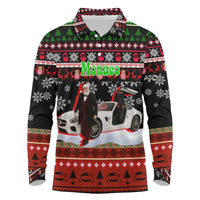 Monaco Christmas Long Sleeve Polo Shirt with Santa Claus Sports Car Snowflakes and Luxury Holiday - Wonder Print Shop
