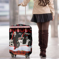 Monaco Christmas Luggage Cover with Santa Claus Sports Car Snowflakes and Luxury Holiday - Wonder Print Shop