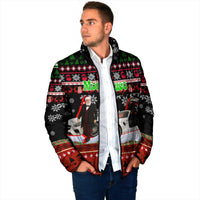 Monaco Christmas Padded Jacket with Santa Claus Sports Car Snowflakes and Luxury Holiday - Wonder Print Shop