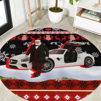 Monaco Christmas Round Carpet with Santa Claus Sports Car Snowflakes and Luxury Holiday - Wonder Print Shop