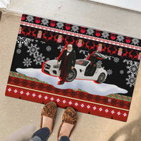 Monaco Christmas Rubber Doormat with Santa Claus Sports Car Snowflakes and Luxury Holiday - Wonder Print Shop