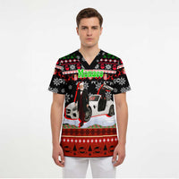 Monaco Christmas Scrub Top with Santa Claus Sports Car Snowflakes and Luxury Holiday - Wonder Print Shop