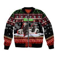 Monaco Christmas Sleeve Zip Bomber Jacket with Santa Claus Sports Car Snowflakes and Luxury Holiday - Wonder Print Shop