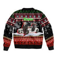 Monaco Christmas Sleeve Zip Bomber Jacket with Santa Claus Sports Car Snowflakes and Luxury Holiday - Wonder Print Shop