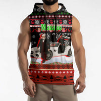 Monaco Christmas Sleeveless Hoodie with Santa Claus Sports Car Snowflakes and Luxury Holiday - Wonder Print Shop