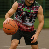 Monaco Christmas Sleeveless Hoodie with Santa Claus Sports Car Snowflakes and Luxury Holiday - Wonder Print Shop