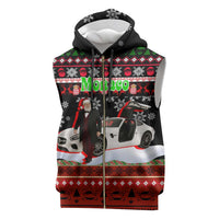 Monaco Christmas Sleeveless Zip Hoodie with Santa Claus Sports Car Snowflakes and Luxury Holiday - Wonder Print Shop