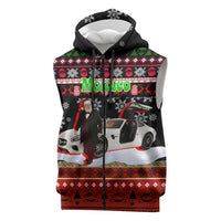 Monaco Christmas Sleeveless Zip Hoodie with Santa Claus Sports Car Snowflakes and Luxury Holiday - Wonder Print Shop