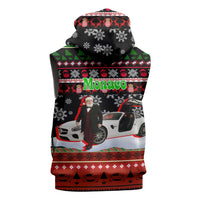 Monaco Christmas Sleeveless Zip Hoodie with Santa Claus Sports Car Snowflakes and Luxury Holiday - Wonder Print Shop