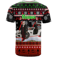 Monaco Christmas T Shirt with Santa Claus Sports Car Snowflakes and Luxury Holiday - Wonder Print Shop