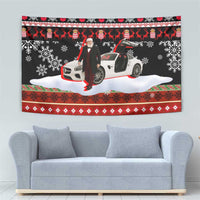 Monaco Christmas Tapestry with Santa Claus Sports Car Snowflakes and Luxury Holiday - Wonder Print Shop