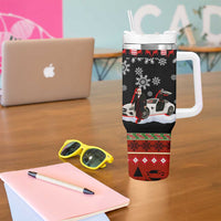 Monaco Christmas Tumbler With Handle with Santa Claus Sports Car Snowflakes and Luxury Holiday - Wonder Print Shop