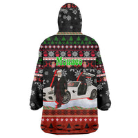Monaco Christmas Wearable Blanket Hoodie with Santa Claus Sports Car Snowflakes and Luxury Holiday - Wonder Print Shop