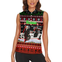 Monaco Christmas Women Sleeveless Polo Shirt with Santa Claus Sports Car Snowflakes and Luxury Holiday - Wonder Print Shop