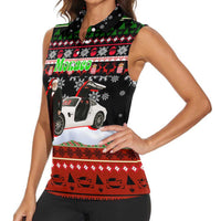 Monaco Christmas Women Sleeveless Polo Shirt with Santa Claus Sports Car Snowflakes and Luxury Holiday - Wonder Print Shop