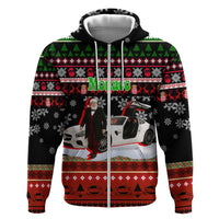 Monaco Christmas Zip Hoodie with Santa Claus Sports Car Snowflakes and Luxury Holiday - Wonder Print Shop