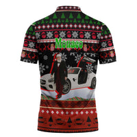 Monaco Christmas Zipper Polo Shirt with Santa Claus Sports Car Snowflakes and Luxury Holiday - Wonder Print Shop