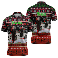 Monaco Christmas Zipper Polo Shirt with Santa Claus Sports Car Snowflakes and Luxury Holiday - Wonder Print Shop