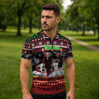 Monaco Christmas Zipper Polo Shirt with Santa Claus Sports Car Snowflakes and Luxury Holiday - Wonder Print Shop