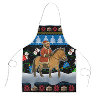 Mongolia Christmas Apron with Santa Riding Horse Snowmen Yurts and Winter Holiday - Wonder Print Shop