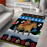 Mongolia Christmas Area Rug with Santa Riding Horse Snowmen Yurts and Winter Holiday - Wonder Print Shop