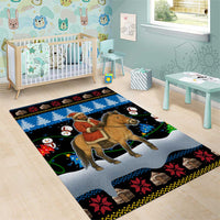 Mongolia Christmas Area Rug with Santa Riding Horse Snowmen Yurts and Winter Holiday - Wonder Print Shop