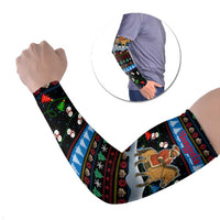 Mongolia Christmas Arm Sleeves with Santa Riding Horse Snowmen Yurts and Winter Holiday - Wonder Print Shop