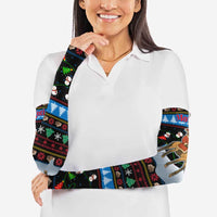 Mongolia Christmas Arm Sleeves with Santa Riding Horse Snowmen Yurts and Winter Holiday - Wonder Print Shop