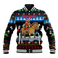 Mongolia Christmas Baseball Jacket with Santa Riding Horse Snowmen Yurts and Winter Holiday - Wonder Print Shop