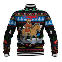 Mongolia Christmas Baseball Jacket with Santa Riding Horse Snowmen Yurts and Winter Holiday - Wonder Print Shop