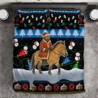 Mongolia Christmas Bedding Set with Santa Riding Horse Snowmen Yurts and Winter Holiday - Wonder Print Shop
