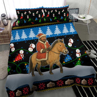 Mongolia Christmas Bedding Set with Santa Riding Horse Snowmen Yurts and Winter Holiday - Wonder Print Shop