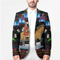 Mongolia Christmas Blazer with Santa Riding Horse Snowmen Yurts and Winter Holiday - Wonder Print Shop