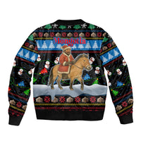 Mongolia Christmas Bomber Jacket with Santa Riding Horse Snowmen Yurts and Winter Holiday - Wonder Print Shop