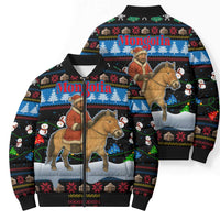 Mongolia Christmas Bomber Puffer Jacket with Santa Riding Horse Snowmen Yurts and Winter Holiday - Wonder Print Shop