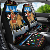 Mongolia Christmas Car Seat Cover with Santa Riding Horse Snowmen Yurts and Winter Holiday - Wonder Print Shop