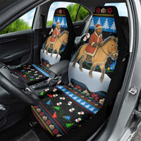 Mongolia Christmas Car Seat Cover with Santa Riding Horse Snowmen Yurts and Winter Holiday - Wonder Print Shop