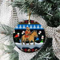 Mongolia Christmas Ceramic Ornament with Santa Riding Horse Snowmen Yurts and Winter Holiday - Wonder Print Shop