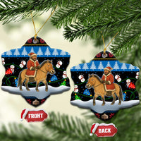 Mongolia Christmas Ceramic Ornament with Santa Riding Horse Snowmen Yurts and Winter Holiday - Wonder Print Shop
