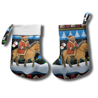 Mongolia Christmas Stocking with Santa Riding Horse Snowmen Yurts and Winter Holiday - Wonder Print Shop