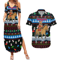 Mongolia Christmas Couples Matching Summer Maxi Dress and Hawaiian Shirt with Santa Riding Horse Snowmen Yurts and Winter Holiday - Wonder Print Shop