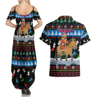Mongolia Christmas Couples Matching Summer Maxi Dress and Hawaiian Shirt with Santa Riding Horse Snowmen Yurts and Winter Holiday - Wonder Print Shop