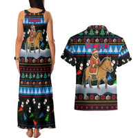 Mongolia Christmas Couples Matching Tank Maxi Dress and Hawaiian Shirt with Santa Riding Horse Snowmen Yurts and Winter Holiday - Wonder Print Shop