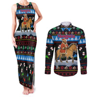 Mongolia Christmas Couples Matching Tank Maxi Dress and Long Sleeve Button Shirt with Santa Riding Horse Snowmen Yurts and Winter Holiday - Wonder Print Shop
