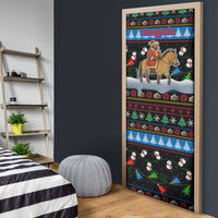 Mongolia Christmas Door Cover with Santa Riding Horse Snowmen Yurts and Winter Holiday - Wonder Print Shop