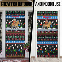 Mongolia Christmas Door Cover with Santa Riding Horse Snowmen Yurts and Winter Holiday - Wonder Print Shop