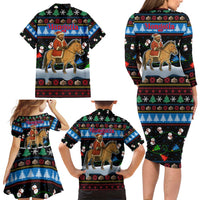 Mongolia Christmas Family Matching Long Sleeve Bodycon Dress and Hawaiian Shirt with Santa Riding Horse Snowmen Yurts and Winter Holiday - Wonder Print Shop